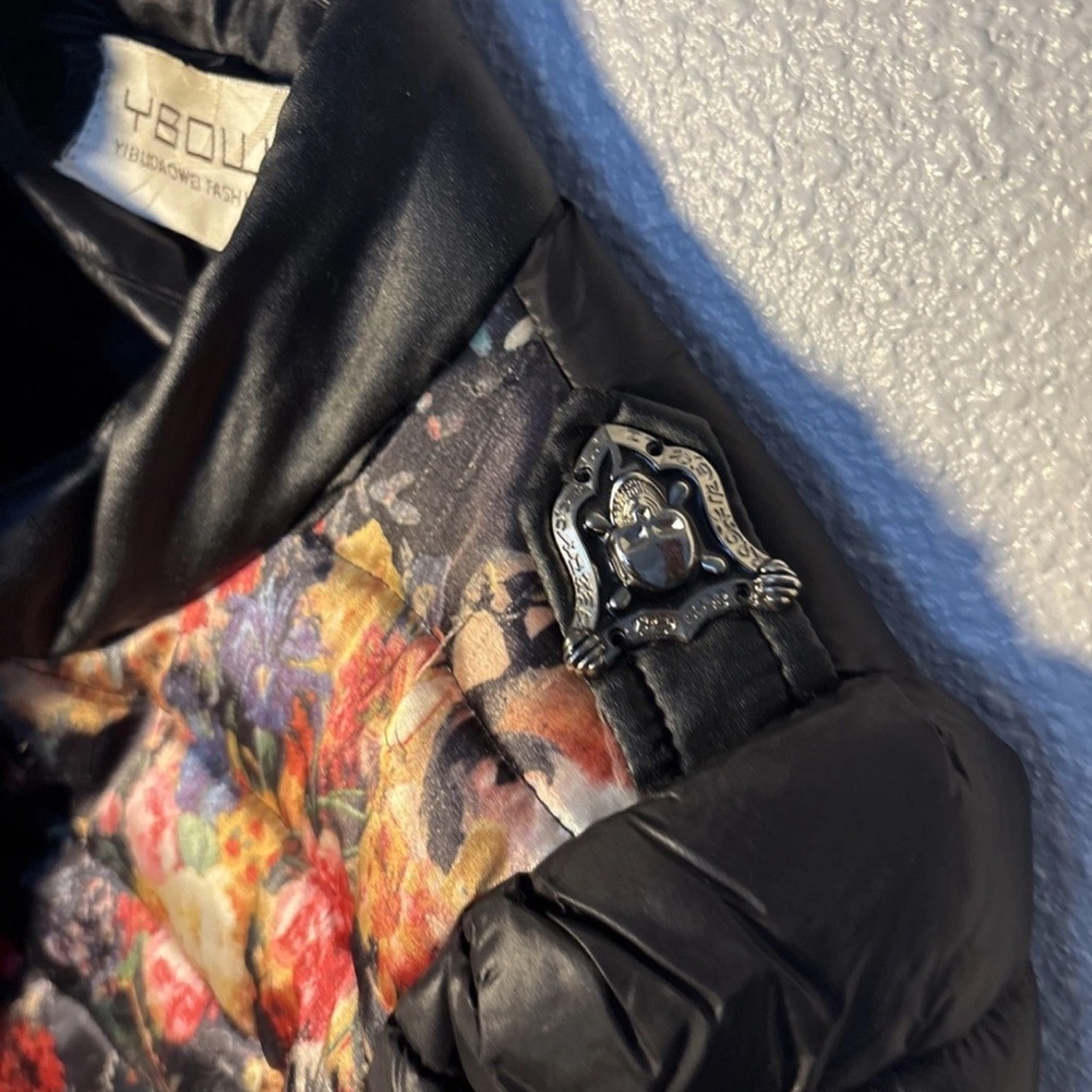 YIBUDAOWEI Fashion Couture Faux Leather streetwear Floral Puffer Coat  SZ 2P - Picture 5 of 17